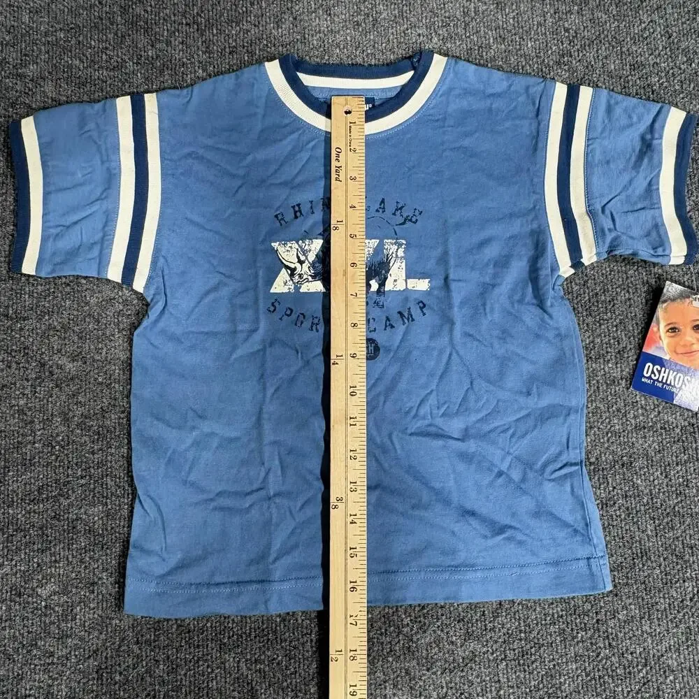 OshKosh B'gosh Shirt Boys 4 Blue Ringer Rhino Lake Sports Camp Graphic Tee